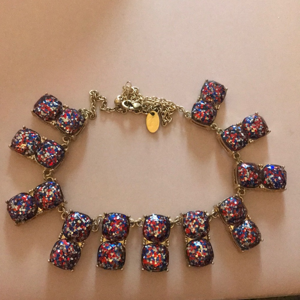 Red, silver, blue glitter necklace